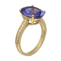 14Krt. gouden ring Tanzaniet 5.84Ct, Briljant 0.20Ct. 