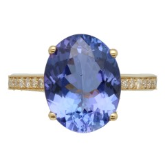 14Krt. gouden ring Tanzaniet 5.84Ct, Briljant 0.20Ct. 