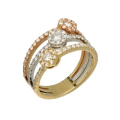 14Krt. gouden Tri-color ring met Briljant 0.90Ct.