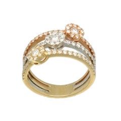 14Krt. gouden Tri-color ring met Briljant 0.90Ct.