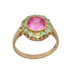 14Krt. rosegouden ''Vintage'' ring Peridot & Roze Tourmalijn