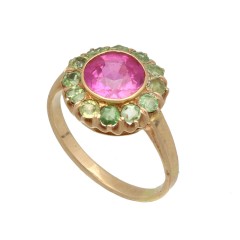 14Krt. rosegouden ''Vintage'' ring Peridot & Roze Tourmalijn