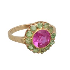 14Krt. rosegouden ''Vintage'' ring Peridot & Roze Tourmalijn