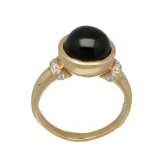 14Krt. gouden ring met Onix & Briljant 0.08Ct. 