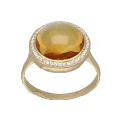 14Krt. gouden ring met Citrien & Briljant 0.19Ct.