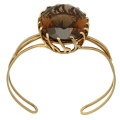 14Krt. gouden Cuff Armband bezet met ca. 78.89Ct. Rookkwarts