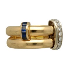 18 Krt dubbele gouden ring Briljant-saffier