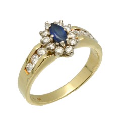 14Krt. geelgouden rozet ring Briljant 0.53Ct.  & Blauwe saffier