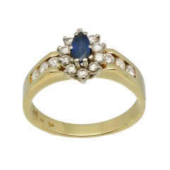 14Krt. geelgouden rozet ring Briljant 0.53Ct.  & Blauwe saffier