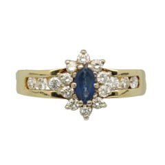 14Krt. geelgouden rozet ring Briljant 0.53Ct.  & Blauwe saffier