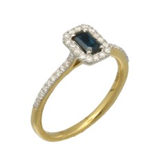 18 Krt geelgouden ring met Diamanten-blauwe saffier.