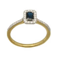 18 Krt geelgouden ring met Diamanten-blauwe saffier.