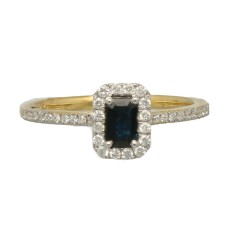 18 Krt geelgouden ring met Diamanten-blauwe saffier.