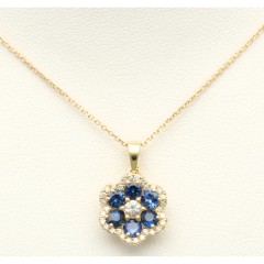 Geelgouden collier met Briljant en Saffier.