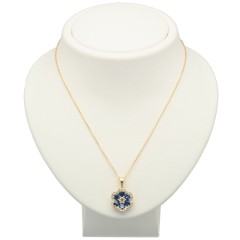 Geelgouden collier met Briljant en Saffier.