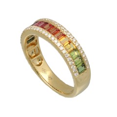 18Krt. gouden ring ''Rainbow Collectie'' Saffier en Briljant 