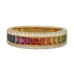 18Krt. gouden ring ''Rainbow Collectie'' Saffier en Briljant 