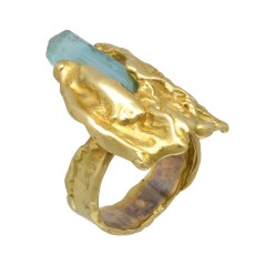 18 Krt. gouden handgemaakte ring met aquamarijn