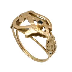 14 Krt. gouden slangen ring met saffiertje.