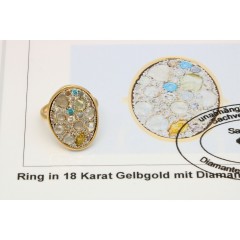 18 Krt. geelgouden cocktail ring met gekleurde diamanten