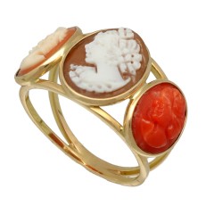 Handgemaakte gouden ring met Camee, Italiaanse ontwerper. Napels