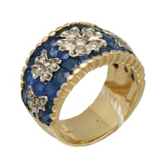 14Krt. exclusieve gouden ring met Saffieren en diamanten 