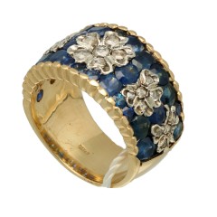 14Krt. exclusieve gouden ring met Saffieren en diamanten 