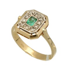 14 krt gouden ring met Smaragd en Diamant