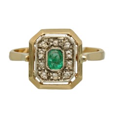 14 krt gouden ring met Smaragd en Diamant
