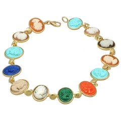 18 krt gouden armband met multicolor kleine camee's