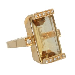 Massief gouden ring met Diamant en Citrien,14 krt.