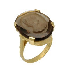 18 Krt gouden ring met Rook Topaas portret ring