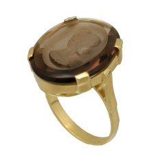 18 Krt gouden ring met Rook Topaas portret ring