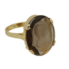 18 Krt gouden ring met Rook Topaas portret ring