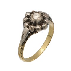 14 Krt. vintage ring met roos geslepen diamanten.