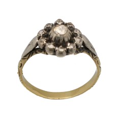 14 Krt. vintage ring met roos geslepen diamanten.