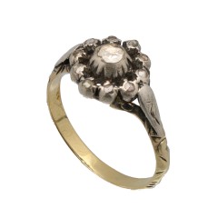 14 Krt. vintage ring met roos geslepen diamanten.