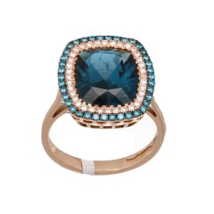 18Krt. Rosegouden ring ''London Blue Topaz'' en Briljant 0.23Ct. 