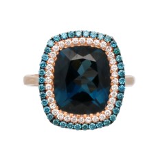 18Krt. Rosegouden ring ''London Blue Topaz'' en Briljant 0.23Ct. 