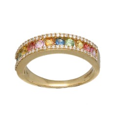 9Krt. Gouden ring ''Rainbow'' Briljant en Saffier