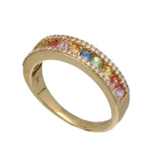 9Krt. Gouden ring ''Rainbow'' Briljant en Saffier