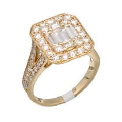 18KRt. gouden ring gezet met Briljant en Baguette 1.99Ct. 