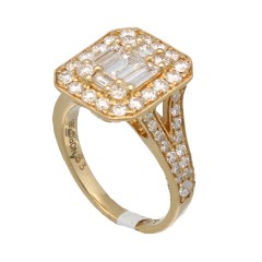 18KRt. gouden ring gezet met Briljant en Baguette 1.99Ct. 