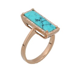 14 Krt rosegouden ring met turquoise/ briljanten