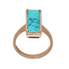 14 Krt rosegouden ring met turquoise/ briljanten