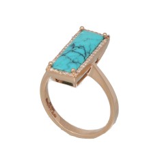 14 Krt rosegouden ring met turquoise/ briljanten