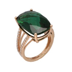 14 Krt. rosegouden ring met groene quartz en briljanten.