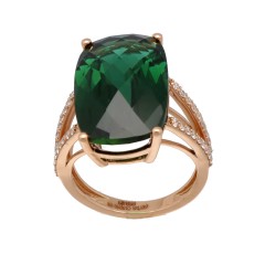 14 Krt. rosegouden ring met groene quartz en briljanten.