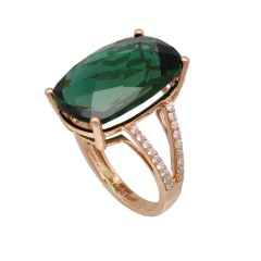14 Krt. rosegouden ring met groene quartz en briljanten.