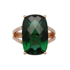 14 Krt. rosegouden ring met groene quartz en briljanten.